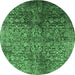 Round Machine Washable Oriental Emerald Green Industrial Area Rugs, wshurb2477emgrn