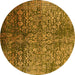 Round Machine Washable Oriental Yellow Industrial Rug, wshurb2477yw