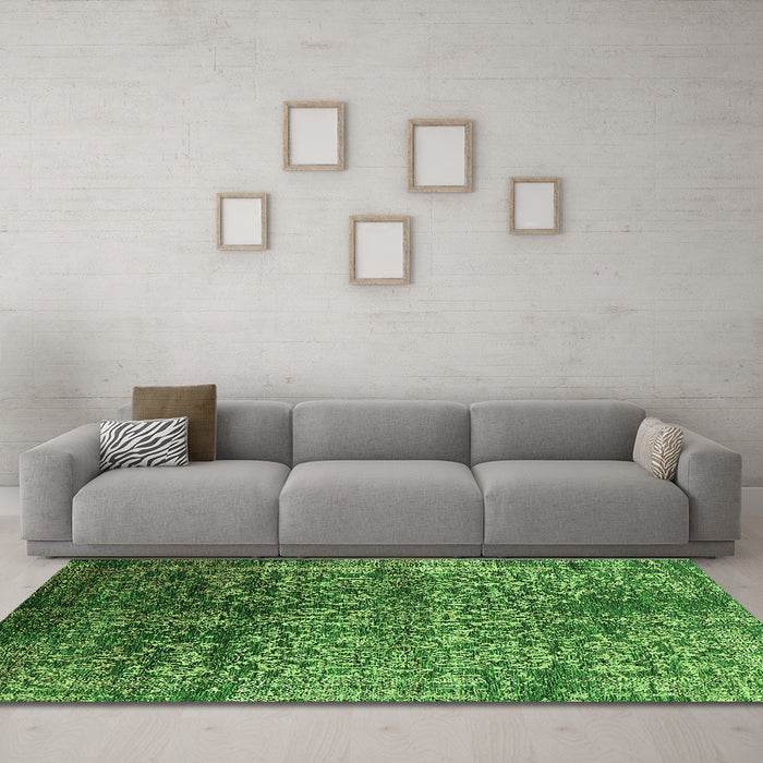 Machine Washable Oriental Green Industrial Area Rugs in a Living Room,, wshurb2477grn