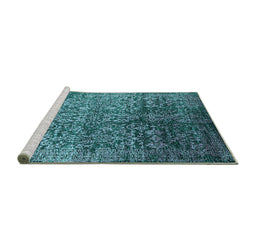 Sideview of Machine Washable Oriental Turquoise Industrial Area Rugs, wshurb2477turq