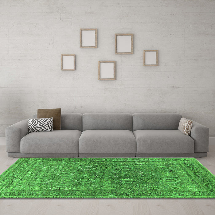 Machine Washable Oriental Green Industrial Area Rugs in a Living Room,, wshurb2478grn