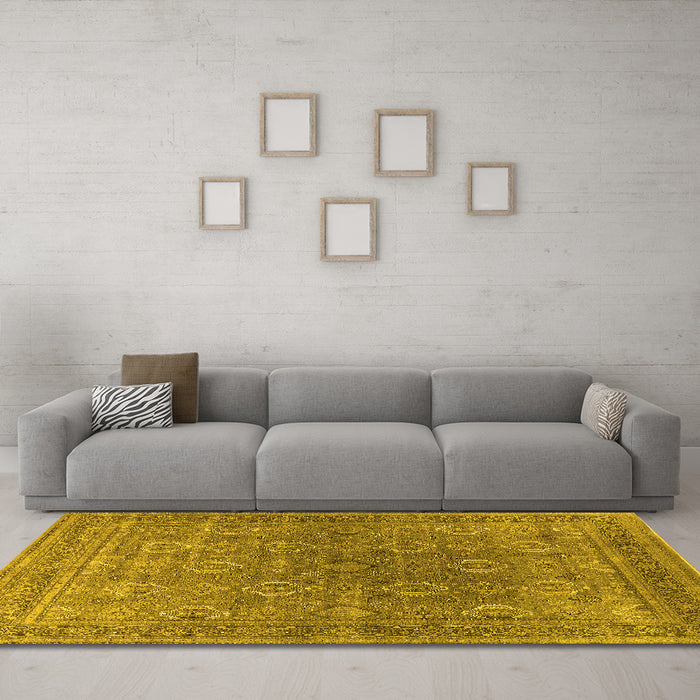 Machine Washable Oriental Yellow Industrial Rug in a Living Room, wshurb2478yw