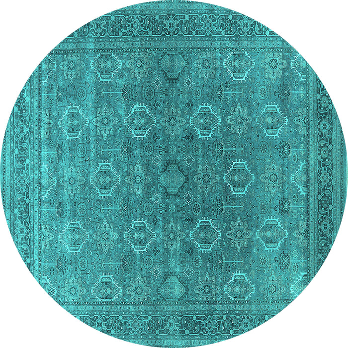 Round Oriental Turquoise Industrial Rug, urb2478turq