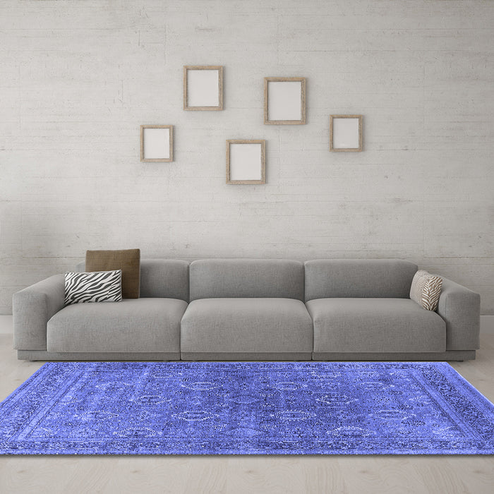 Machine Washable Oriental Blue Industrial Rug in a Living Room, wshurb2478blu