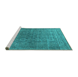 Sideview of Machine Washable Oriental Turquoise Industrial Area Rugs, wshurb2478turq