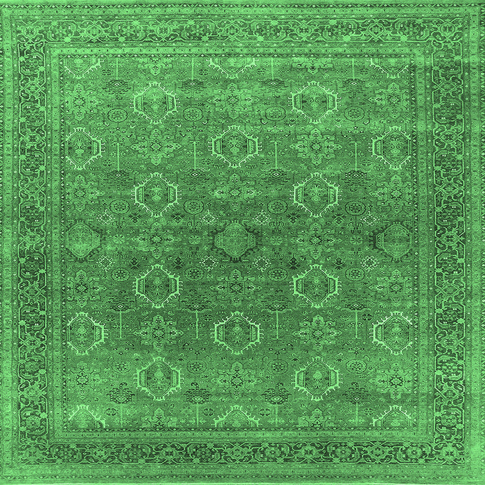Square Machine Washable Oriental Emerald Green Industrial Area Rugs, wshurb2478emgrn