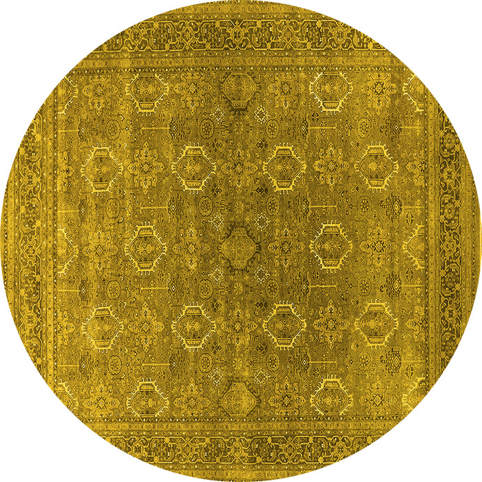 Round Machine Washable Oriental Yellow Industrial Rug, wshurb2478yw