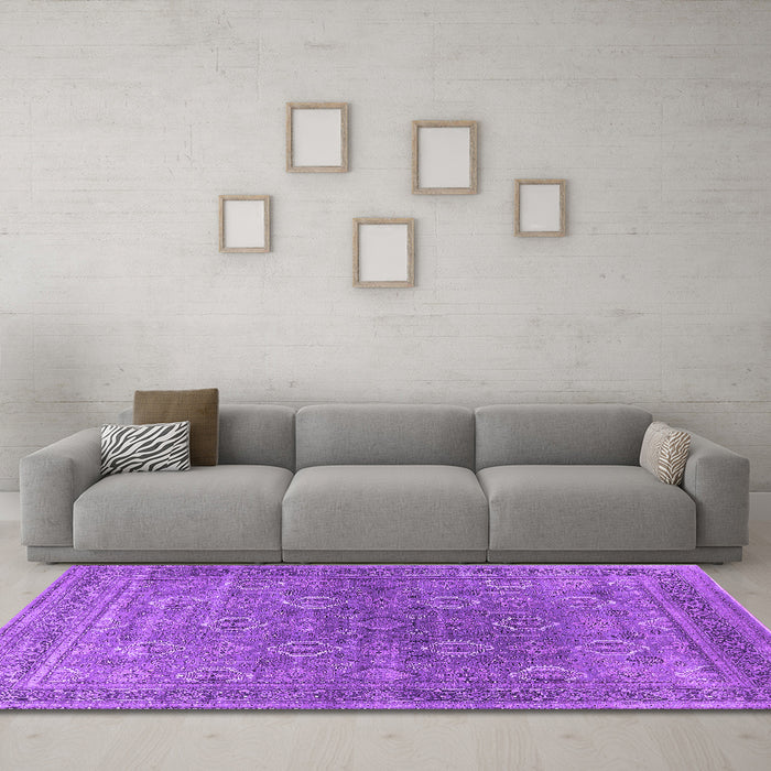 Machine Washable Oriental Purple Industrial Area Rugs in a Living Room, wshurb2478pur