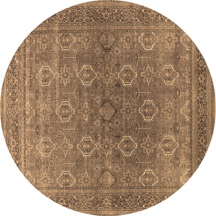 Round Machine Washable Oriental Brown Industrial Rug, wshurb2478brn