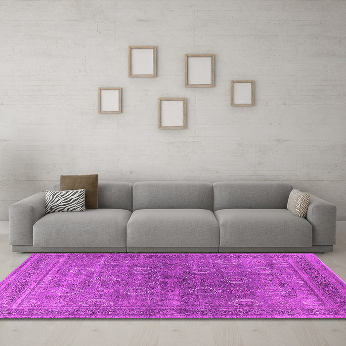 Machine Washable Oriental Pink Industrial Rug in a Living Room, wshurb2478pnk