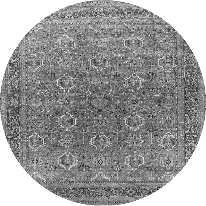 Round Machine Washable Oriental Gray Industrial Rug, wshurb2478gry