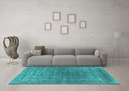Machine Washable Oriental Turquoise Industrial Area Rugs in a Living Room,, wshurb2478turq