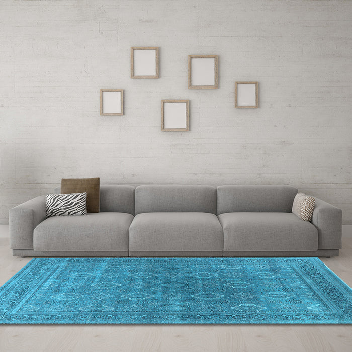 Machine Washable Oriental Light Blue Industrial Rug in a Living Room, wshurb2478lblu
