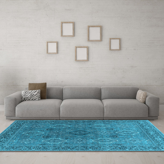 Machine Washable Oriental Light Blue Industrial Rug in a Living Room, wshurb2479lblu