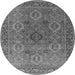 Round Machine Washable Oriental Gray Industrial Rug, wshurb2479gry