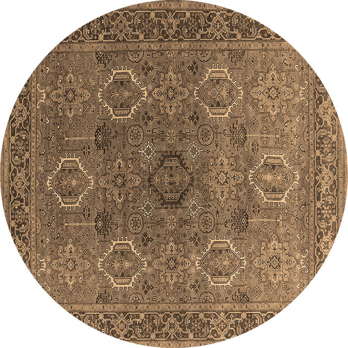 Round Machine Washable Oriental Brown Industrial Rug, wshurb2479brn