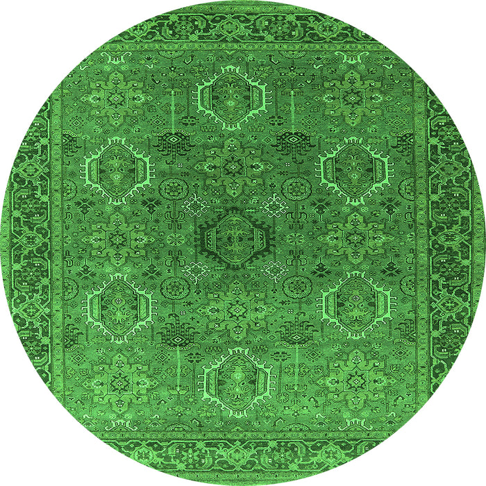 Round Machine Washable Oriental Green Industrial Area Rugs, wshurb2479grn