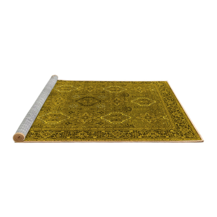 Sideview of Machine Washable Oriental Yellow Industrial Rug, wshurb2479yw