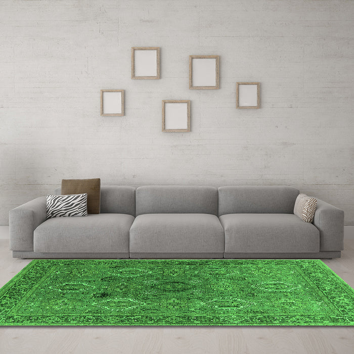 Machine Washable Oriental Green Industrial Area Rugs in a Living Room,, wshurb2479grn