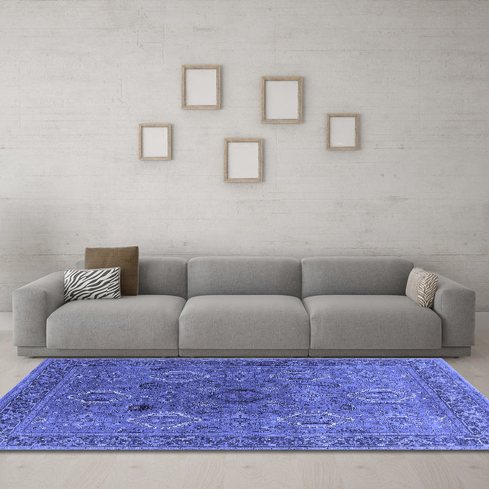 Machine Washable Oriental Blue Industrial Rug in a Living Room, wshurb2479blu