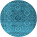 Round Machine Washable Oriental Light Blue Industrial Rug, wshurb2479lblu