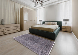 Mid-Century Modern Gray Oriental Rug in a Bedroom, urb2479