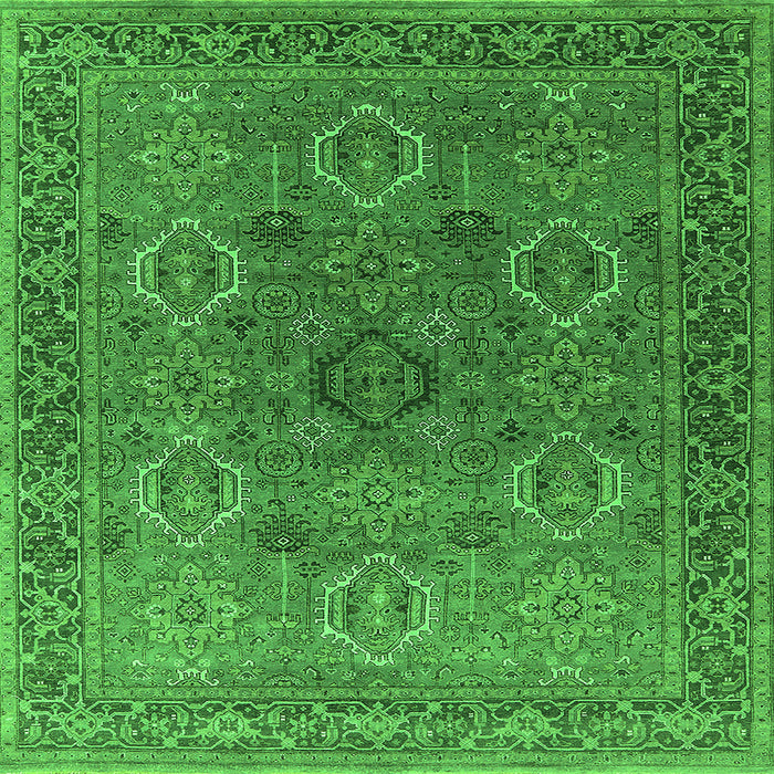 Square Machine Washable Oriental Green Industrial Area Rugs, wshurb2479grn