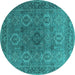 Round Oriental Turquoise Industrial Rug, urb2479turq