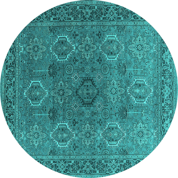 Round Machine Washable Oriental Turquoise Industrial Area Rugs, wshurb2479turq