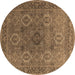 Round Oriental Brown Industrial Rug, urb2479brn