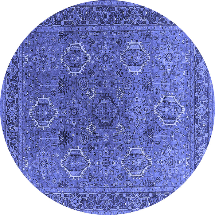 Round Machine Washable Oriental Blue Industrial Rug, wshurb2479blu