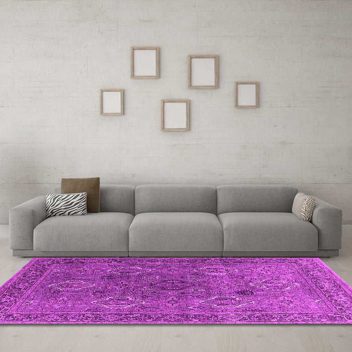 Machine Washable Oriental Pink Industrial Rug in a Living Room, wshurb2479pnk
