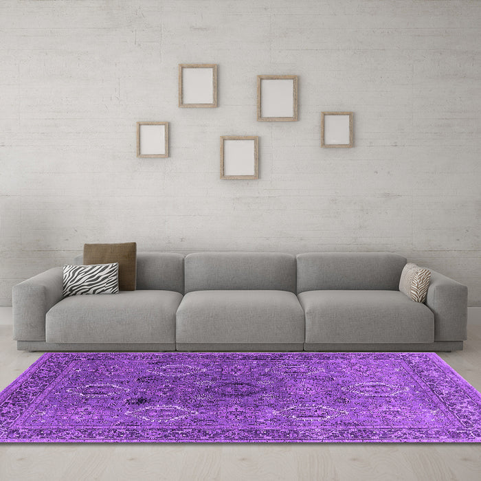 Machine Washable Oriental Purple Industrial Area Rugs in a Living Room, wshurb2479pur