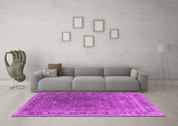 Machine Washable Oriental Pink Industrial Rug in a Living Room, wshurb2480pnk