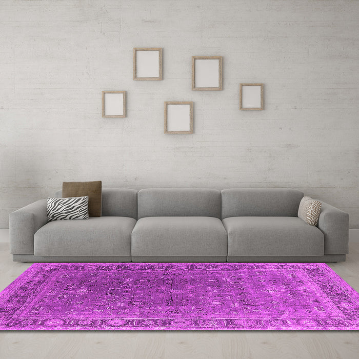 Machine Washable Oriental Pink Industrial Rug in a Living Room, wshurb2480pnk