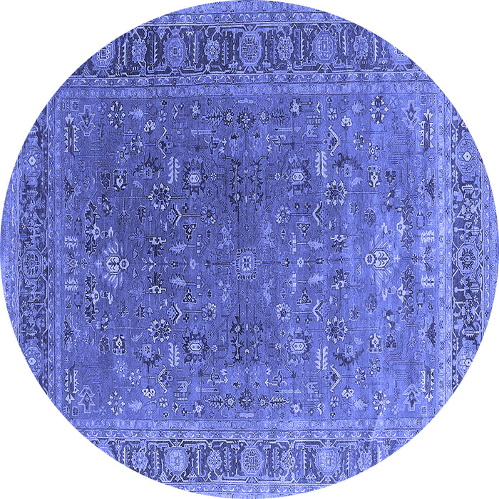 Round Machine Washable Oriental Blue Industrial Rug, wshurb2480blu