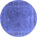 Round Machine Washable Oriental Blue Industrial Rug, wshurb2480blu