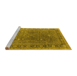 Sideview of Machine Washable Oriental Yellow Industrial Rug, wshurb2480yw