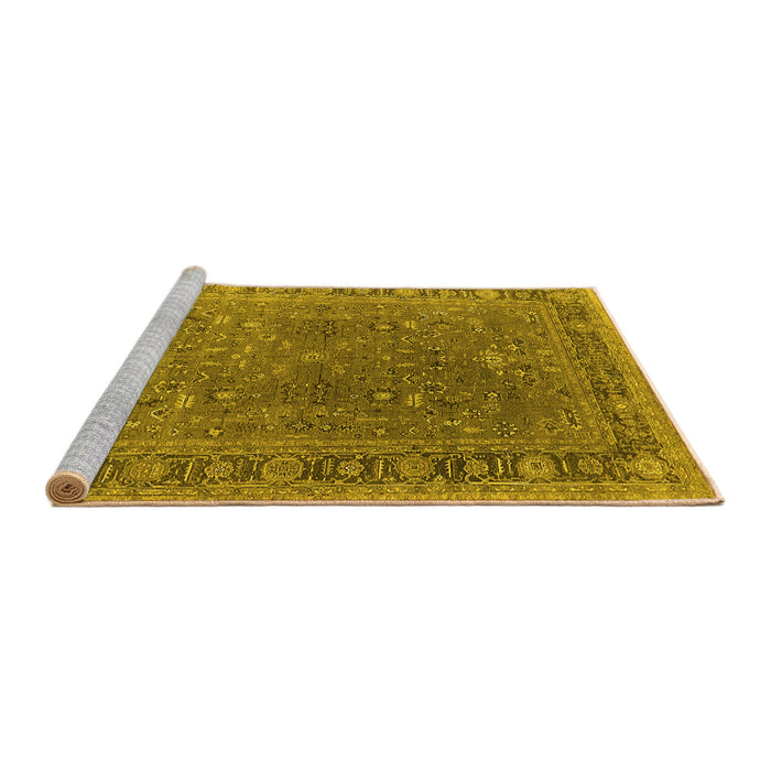 Sideview of Machine Washable Oriental Yellow Industrial Rug, wshurb2480yw