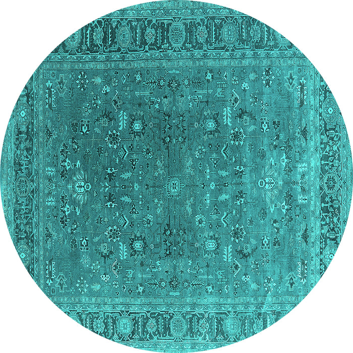Round Oriental Turquoise Industrial Rug, urb2480turq