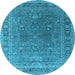 Round Machine Washable Oriental Light Blue Industrial Rug, wshurb2480lblu