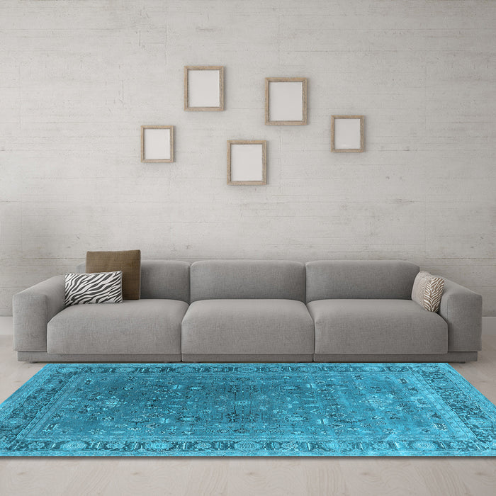 Machine Washable Oriental Light Blue Industrial Rug in a Living Room, wshurb2480lblu