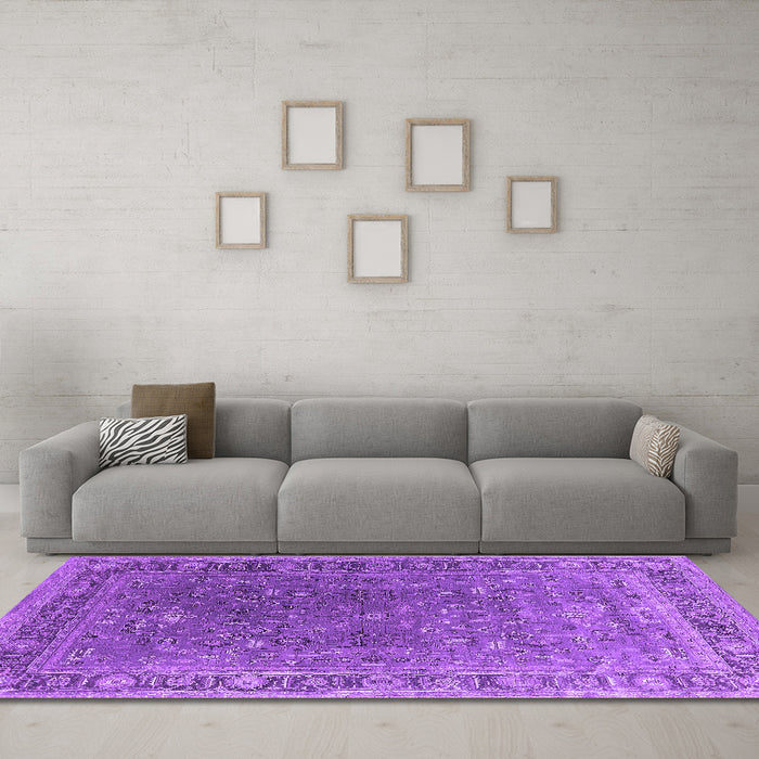 Machine Washable Oriental Purple Industrial Area Rugs in a Living Room, wshurb2480pur