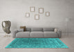 Machine Washable Oriental Turquoise Industrial Area Rugs in a Living Room,, wshurb2480turq