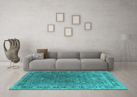 Machine Washable Oriental Turquoise Industrial Rug, wshurb2480turq