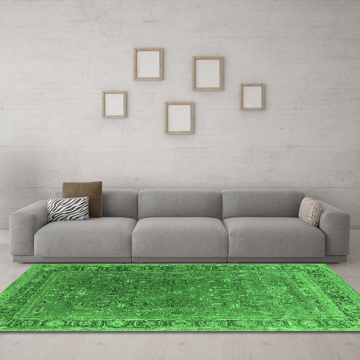 Machine Washable Oriental Green Industrial Area Rugs in a Living Room,, wshurb2480grn