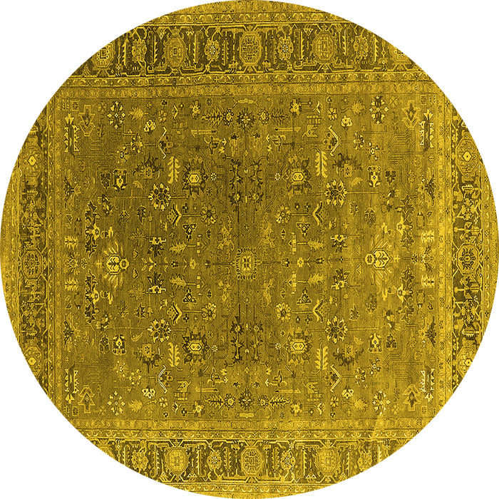 Round Machine Washable Oriental Yellow Industrial Rug, wshurb2480yw