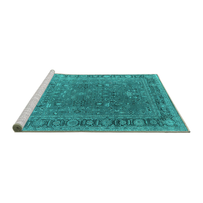 Sideview of Machine Washable Oriental Turquoise Industrial Area Rugs, wshurb2480turq