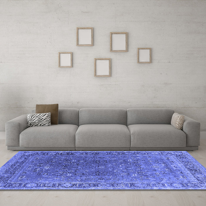Machine Washable Oriental Blue Industrial Rug in a Living Room, wshurb2480blu