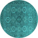 Round Machine Washable Oriental Turquoise Industrial Area Rugs, wshurb2481turq